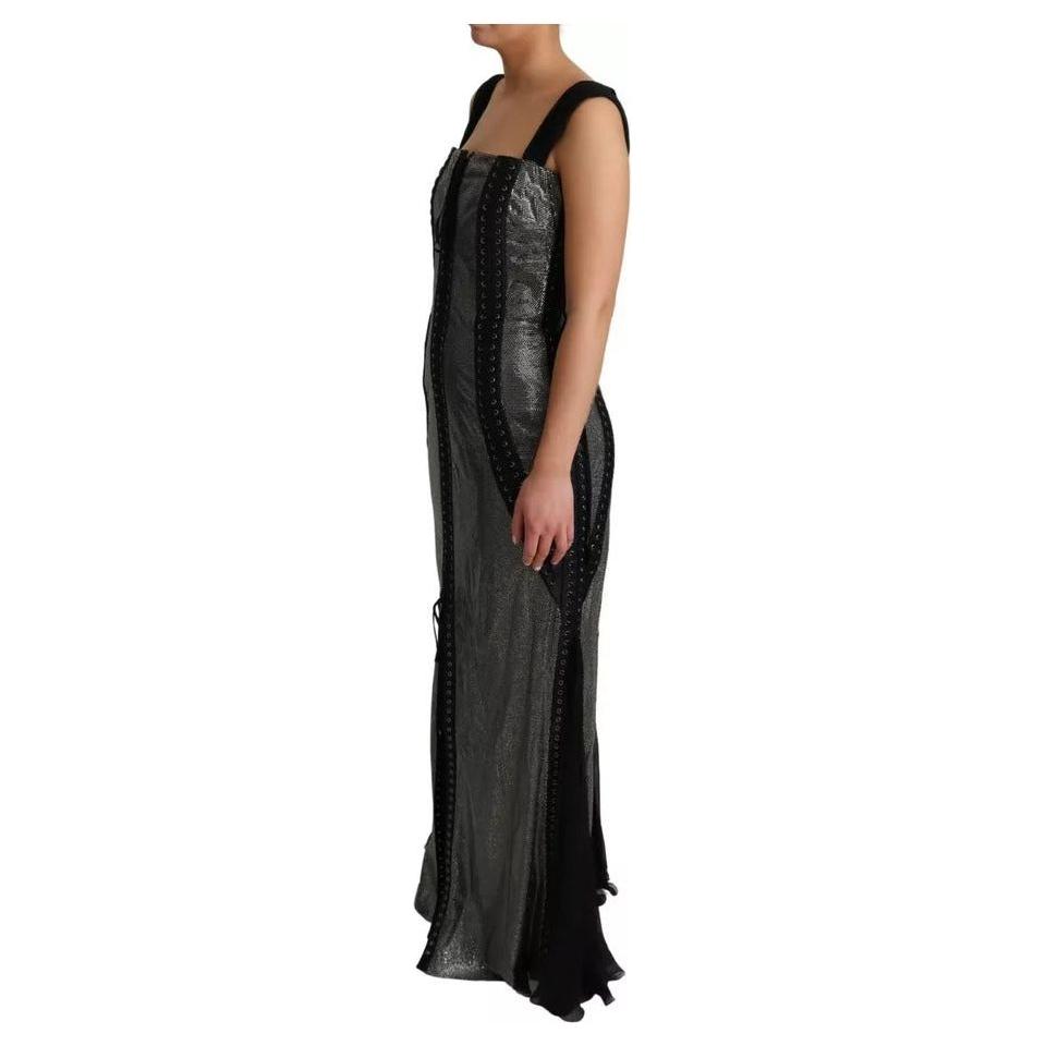 Dolce & Gabbana Black Crystals Lace Up Runway Gown Dress Dolce & Gabbana