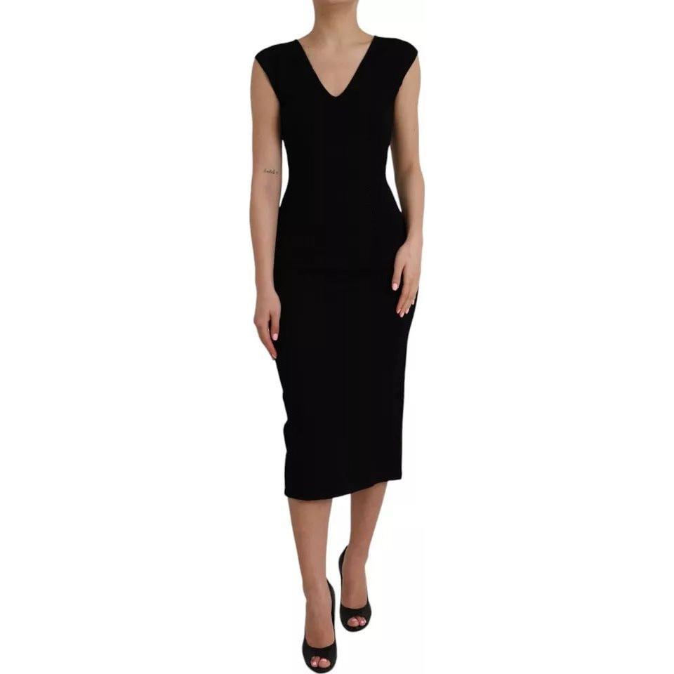 Dolce & Gabbana Black Viscose Sleeveless Bodycon Midi Dress Dolce & Gabbana