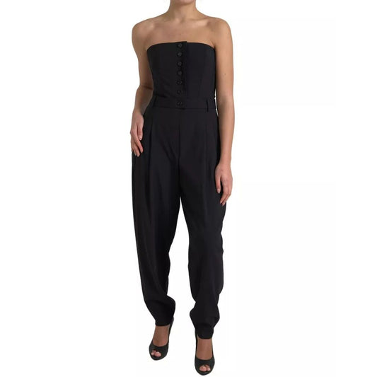Dolce & Gabbana Black Wool Stretch Strapless Jumpsuit Dress