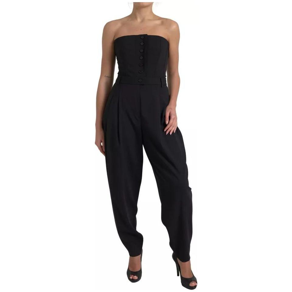 Dolce & Gabbana Black Wool Stretch Strapless Jumpsuit Dress Dolce & Gabbana