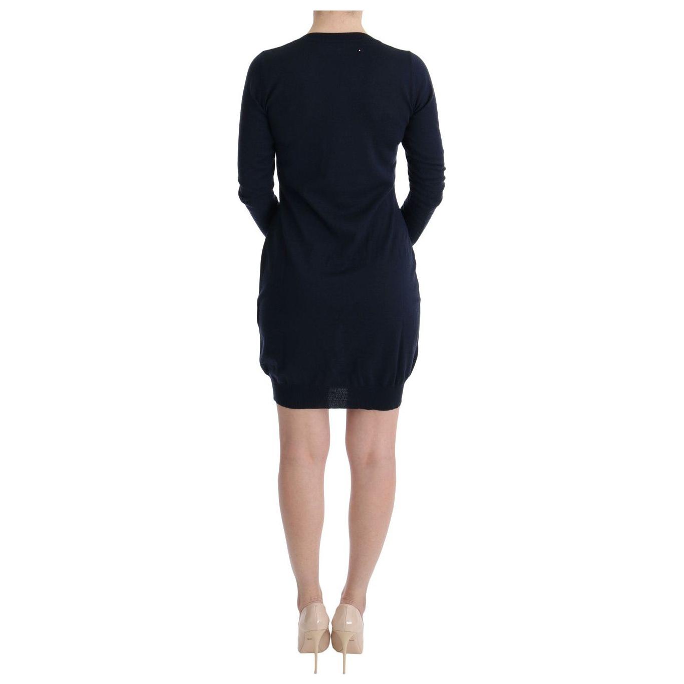 MARGHI LO' Blue Wool Long Sleeve Shift Dress