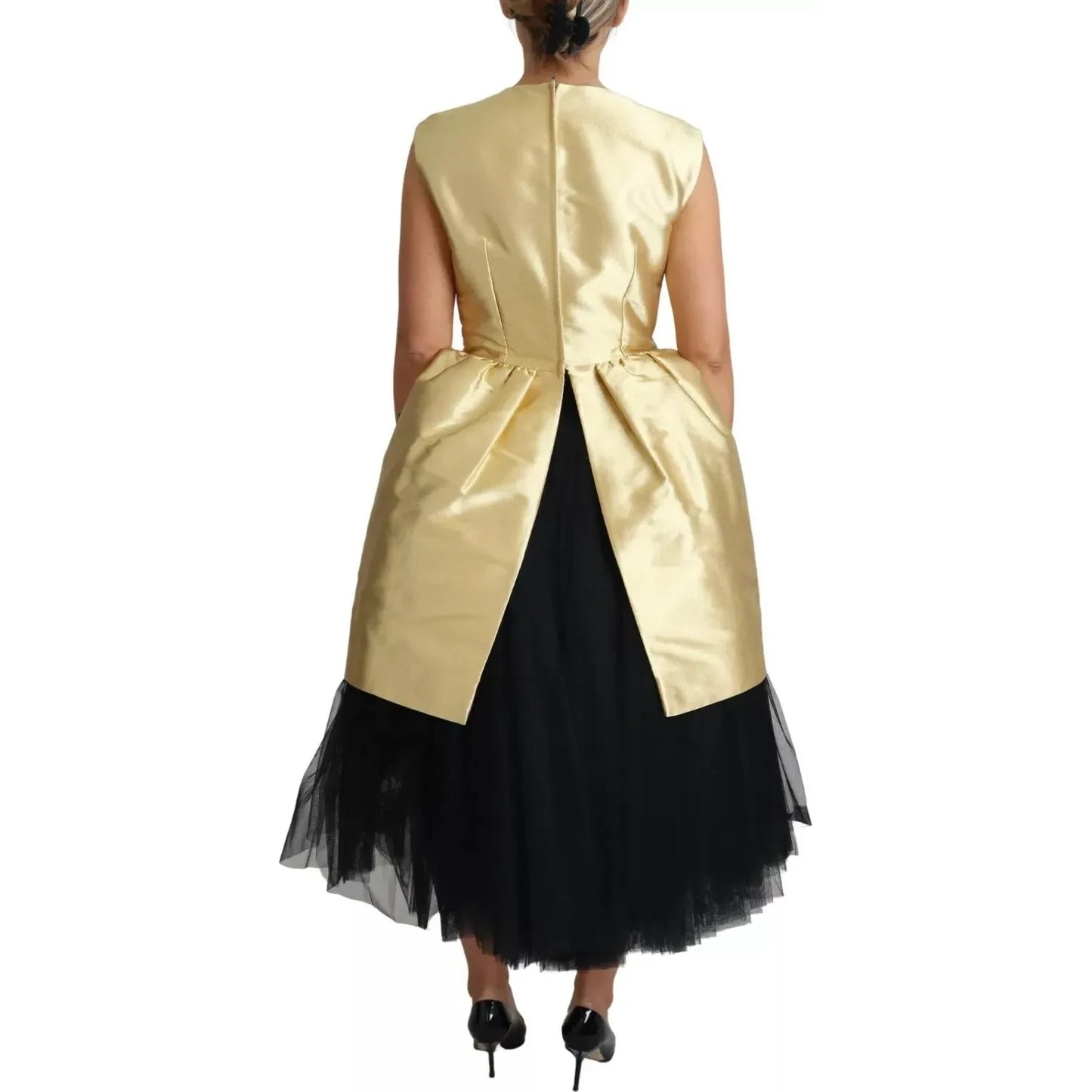 Dolce & Gabbana Gold Polyester Sleeveless A-line Tulle Dress Dolce & Gabbana