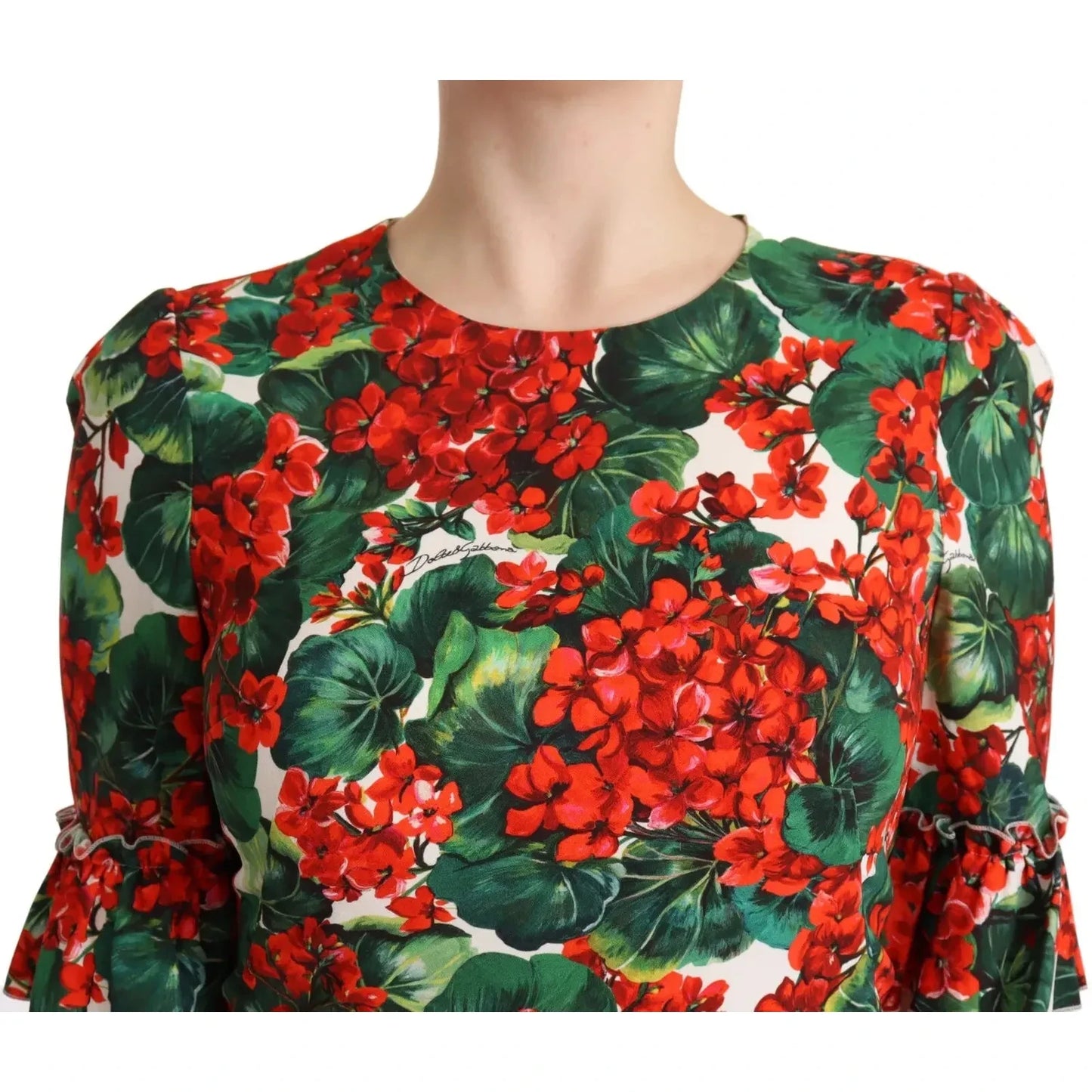 Dolce & Gabbana Red Green Portofino-Print Poplin Midi Dress Dolce & Gabbana