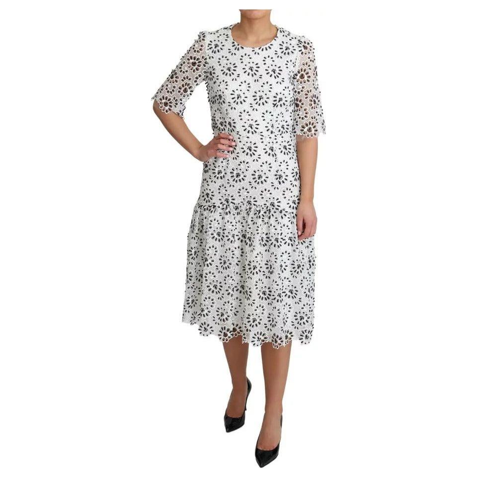 Dolce & Gabbana White Cutout Design Polyester A-line Midi Dress Dolce & Gabbana