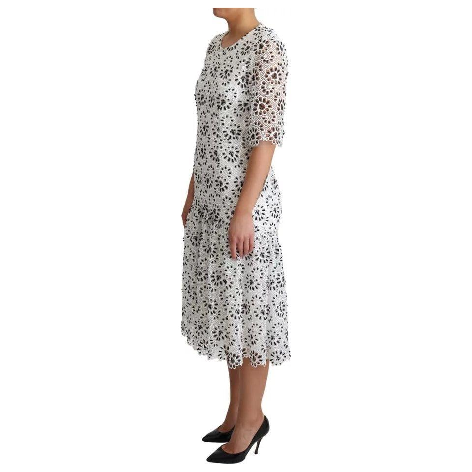 Dolce & Gabbana White Cutout Design Polyester A-line Midi Dress Dolce & Gabbana