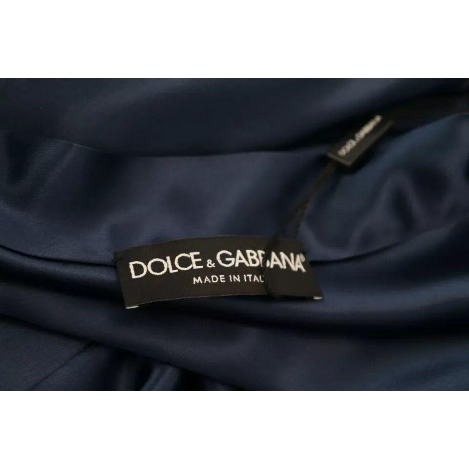 Dolce & Gabbana Blue Satin Silk Waist Belt Robe Jacket Dolce & Gabbana