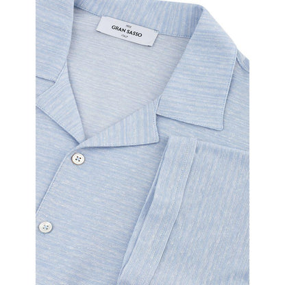 Gran Sasso Elegant Light Blue Linen-Cotton Men's Shirt Gran Sasso