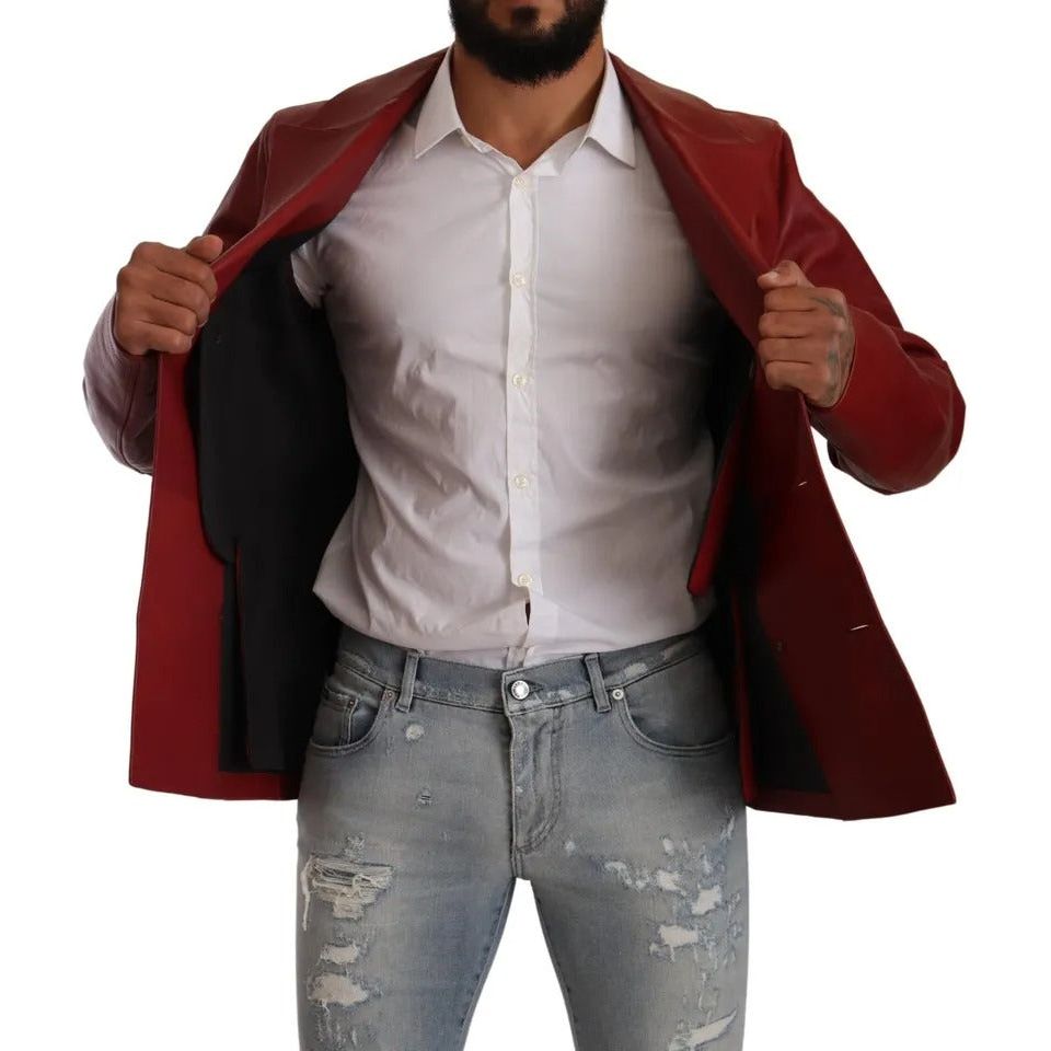 Red Double Breasted Leather Coat Jacket