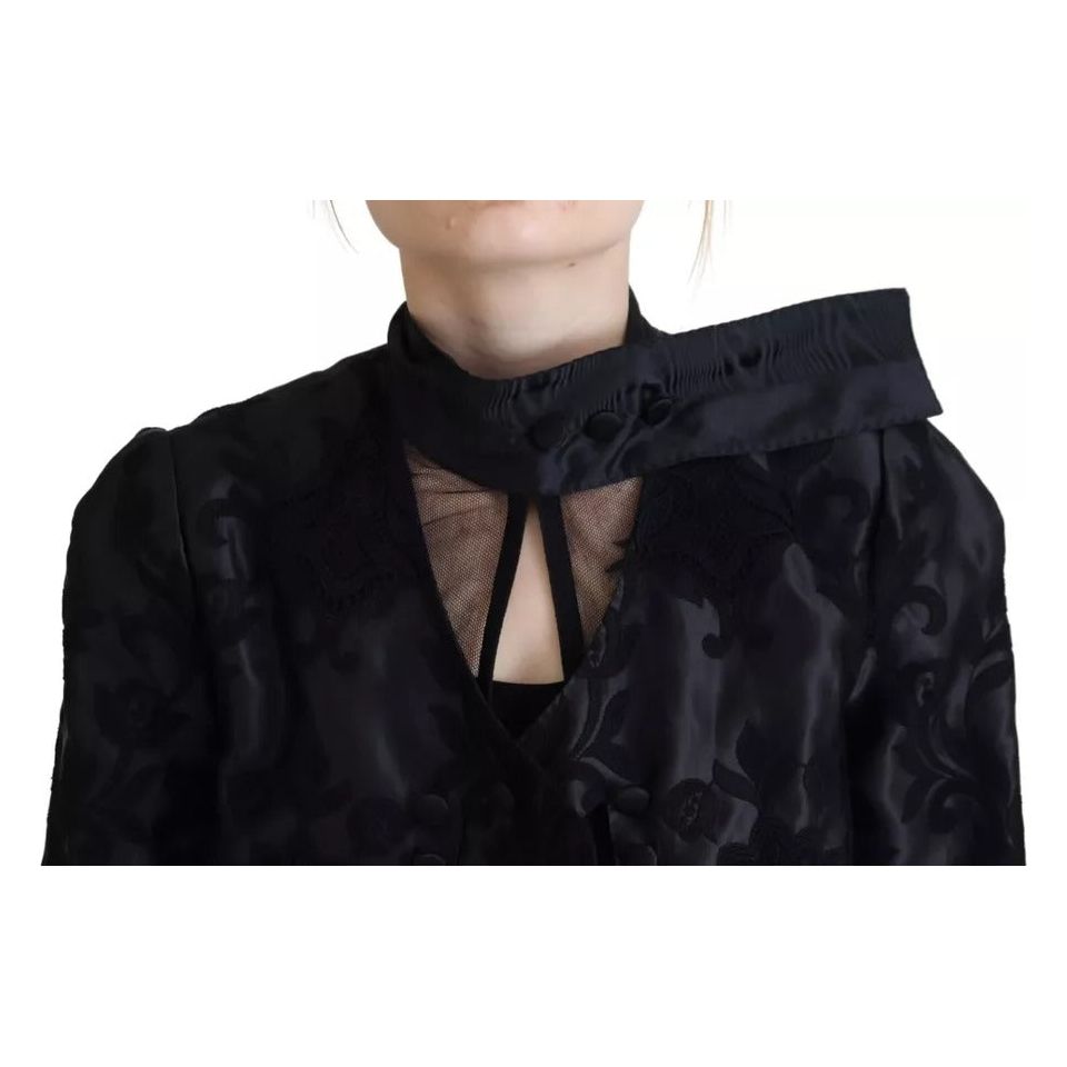 Black Lace Sheer Corset Organza Silk Jacket