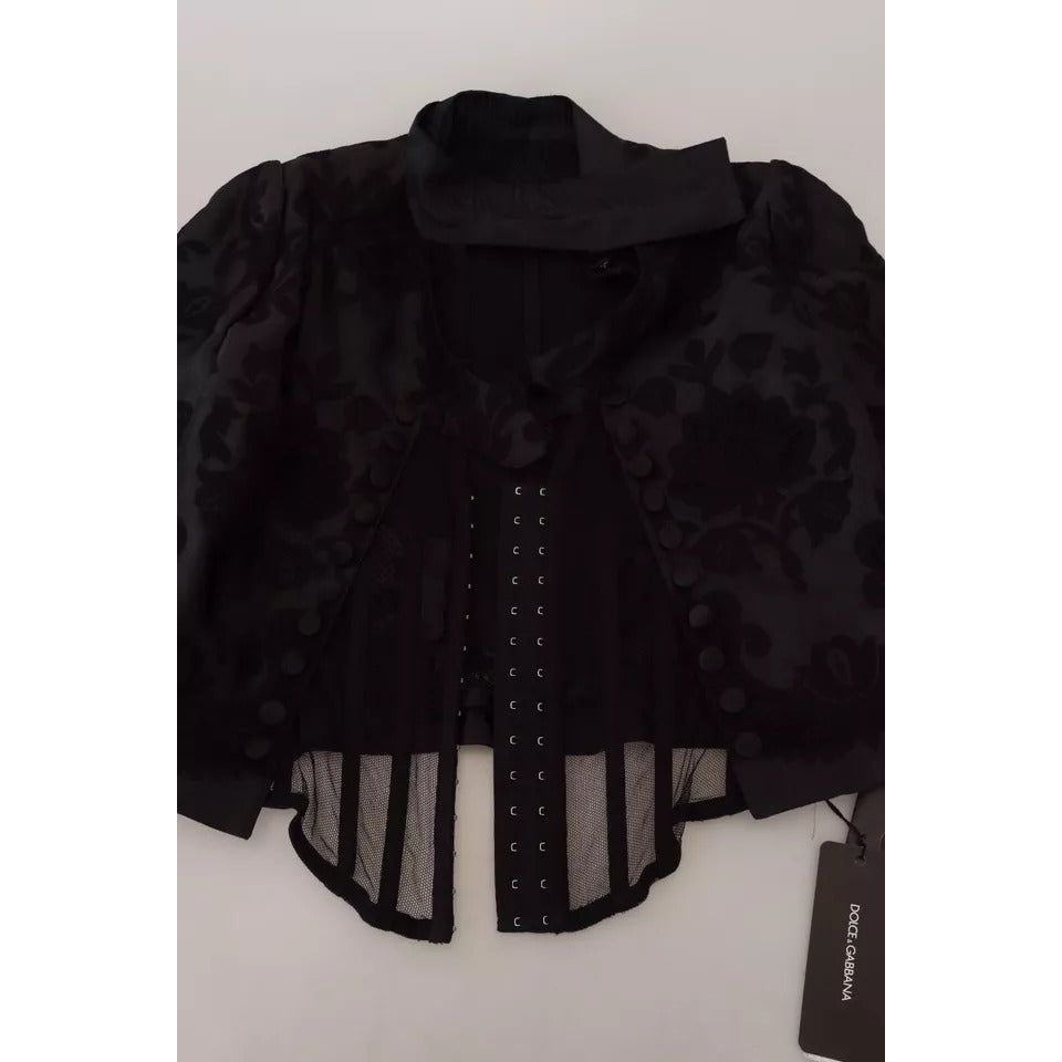 Black Lace Sheer Corset Organza Silk Jacket