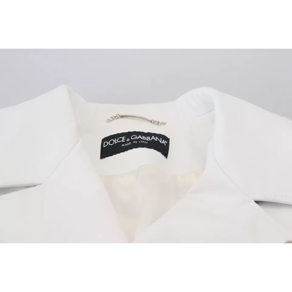 Dolce & Gabbana White Leather Biker Coat Zipper Jacket 1728,67345645728,Biker Jackets - Jackets & Coats - Clothing,Clothing,Dolce & Gabbana,IT46 | S,Jackets & Coats - Clothing,Jackets - Men - Clothing,Leather Jackets - Jackets & Coats - Clothing,Material: