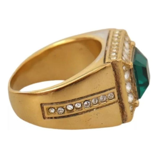 Dolce & Gabbana Gold Plated 925 Silver Green Crystal Ring Dolce & Gabbana