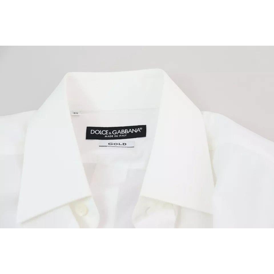 Dolce & Gabbana White Cotton Poplin Dress Formal GOLD Shirt Dolce & Gabbana