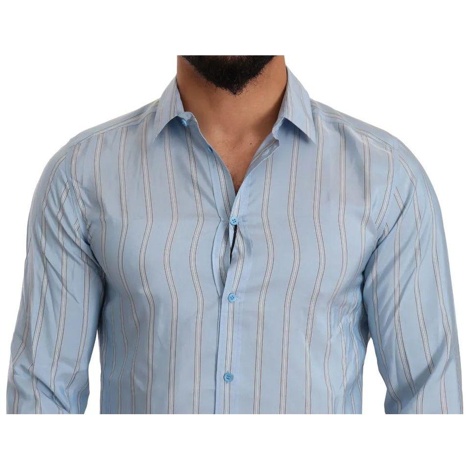 Dolce & Gabbana Blue Striped Silk Formal Dress MARTINI Shirt Dolce & Gabbana