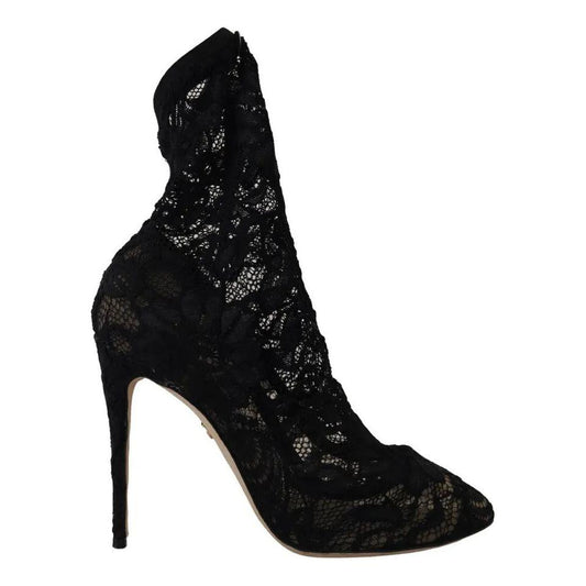 Dolce & Gabbana Black Stretch Socks Taormina Lace Boots Shoes 1728,67345645728,Black,Boots - Shoes,Boots - Women - Shoes,Dolce & Gabbana,EU36/US5.5,High Heel - Boots - Shoes,Material: 75% Nylon 21% Elastane 4% Viscose,Preowned / Defect,Shoes,Women