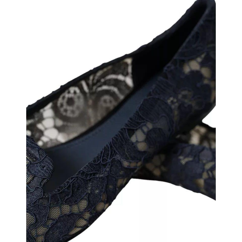 Dolce & Gabbana Dark Blue Taormina Lace Slip On Flats Shoes Dolce & Gabbana