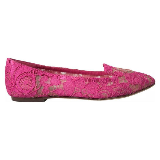 Dolce & Gabbana Pink Taormina Lace Slip On Flats Shoes Dolce & Gabbana