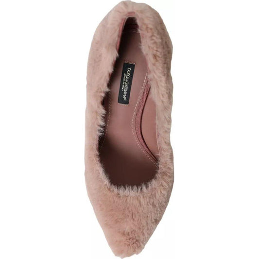 Dolce & Gabbana Light Pink Faux Fur Heels Pumps Shoes Dolce & Gabbana