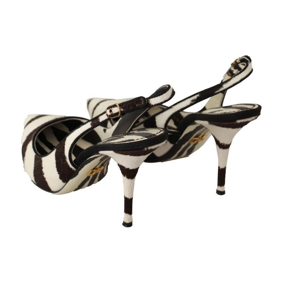 Dolce & Gabbana Black White Zebra Leather Heels Slingback Shoes Dolce & Gabbana