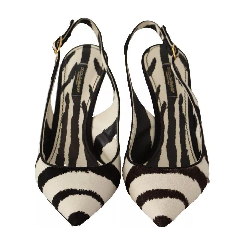 Dolce & Gabbana Black White Zebra Leather Heels Slingback Shoes Dolce & Gabbana