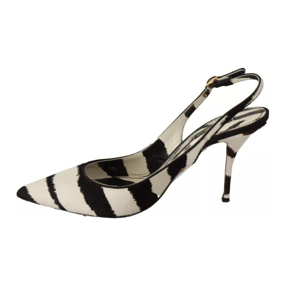 Dolce & Gabbana Black White Zebra Leather Heels Slingback Shoes Dolce & Gabbana