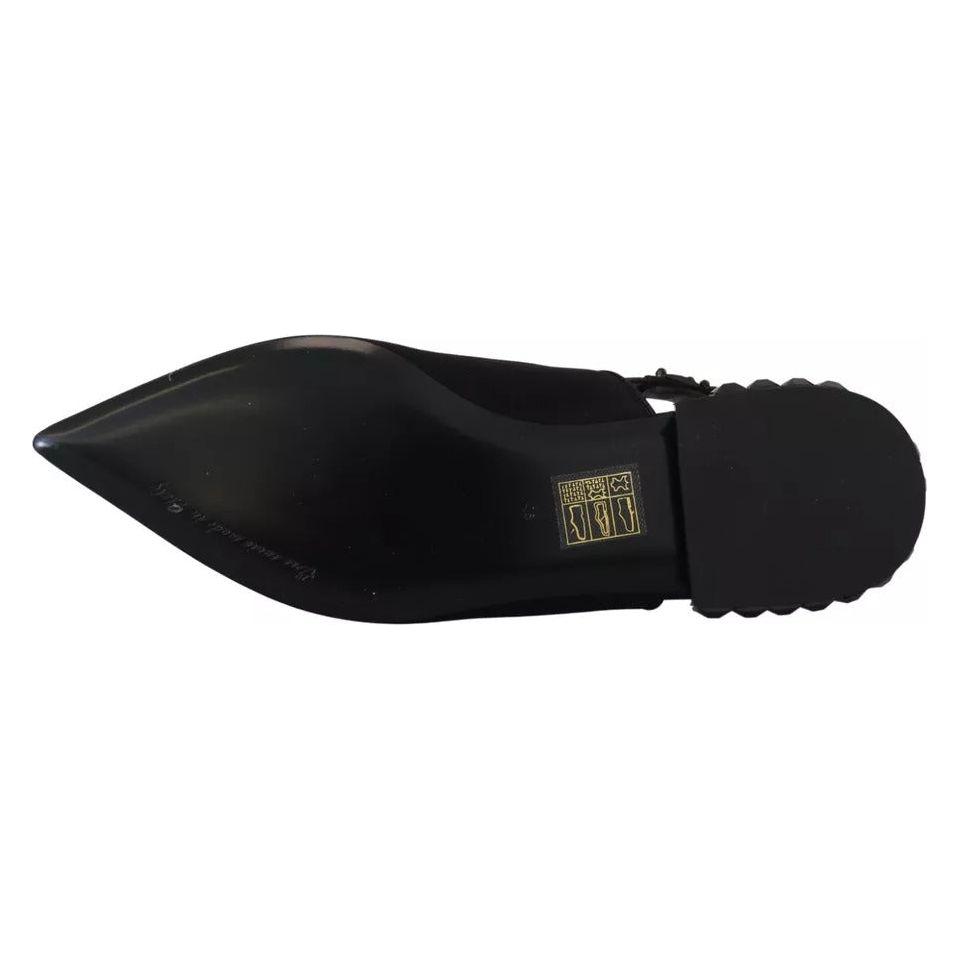 Dolce & Gabbana Black Flats Crystal Slingback Charmeuse Shoes Dolce & Gabbana