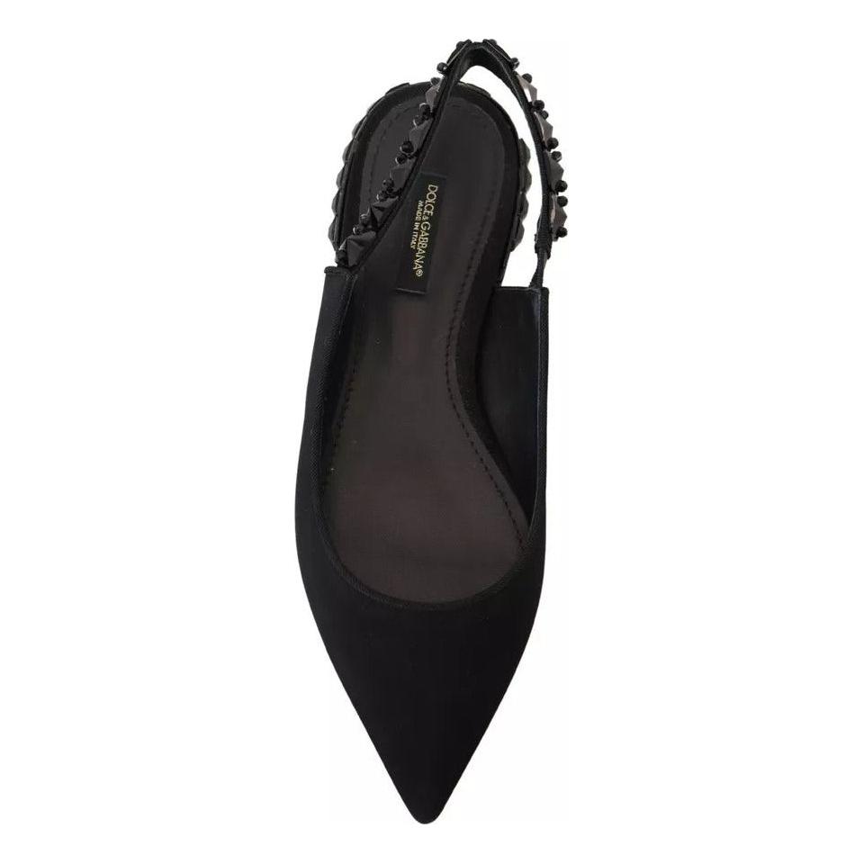 Dolce & Gabbana Black Flats Crystal Slingback Charmeuse Shoes Dolce & Gabbana