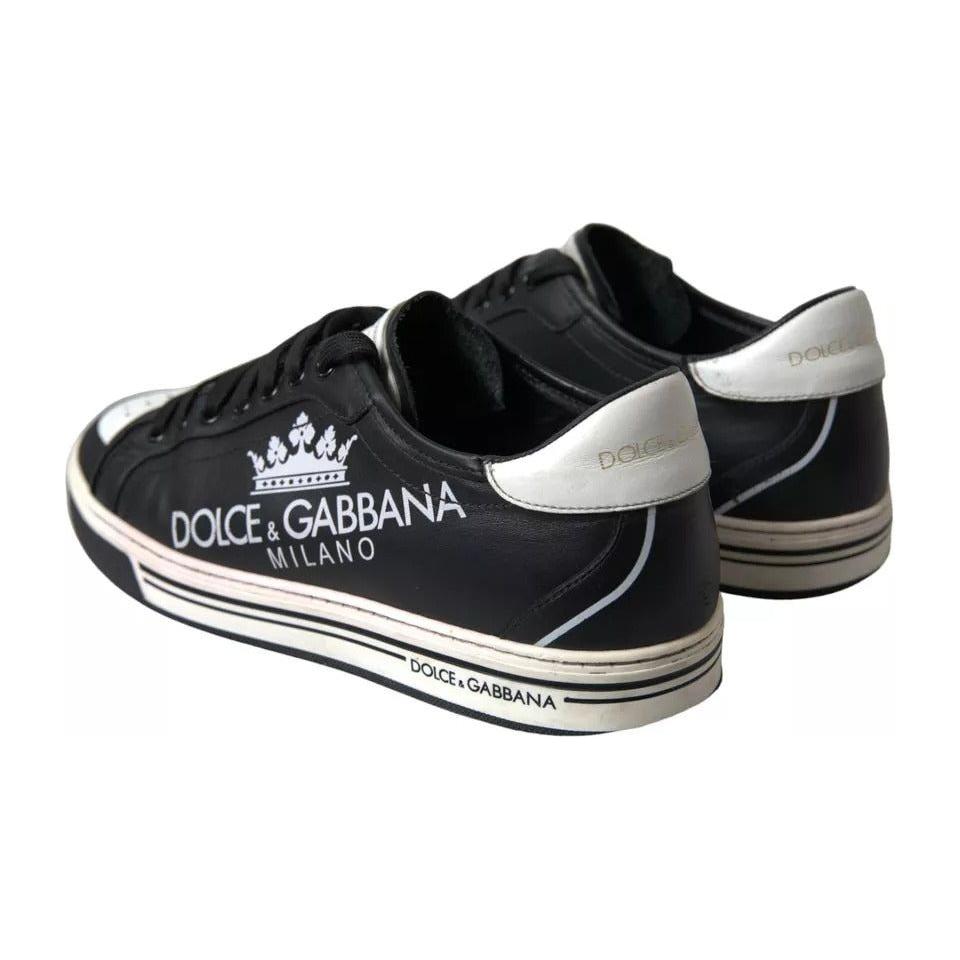 Dolce & Gabbana Black Leather Crown Milano Men Sneakers Shoes Dolce & Gabbana