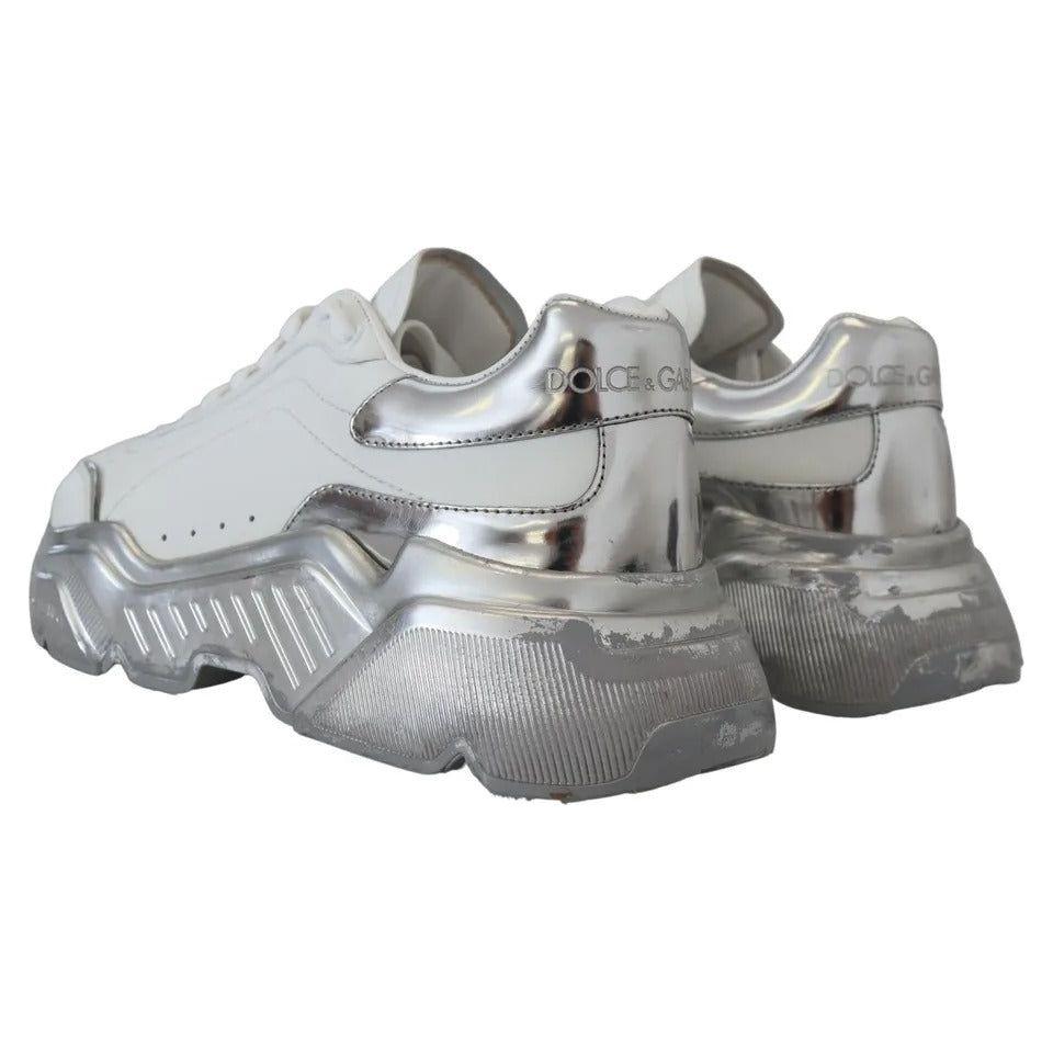 Dolce & Gabbana White Silver Leather Daymaster Sneakers Shoes Dolce & Gabbana