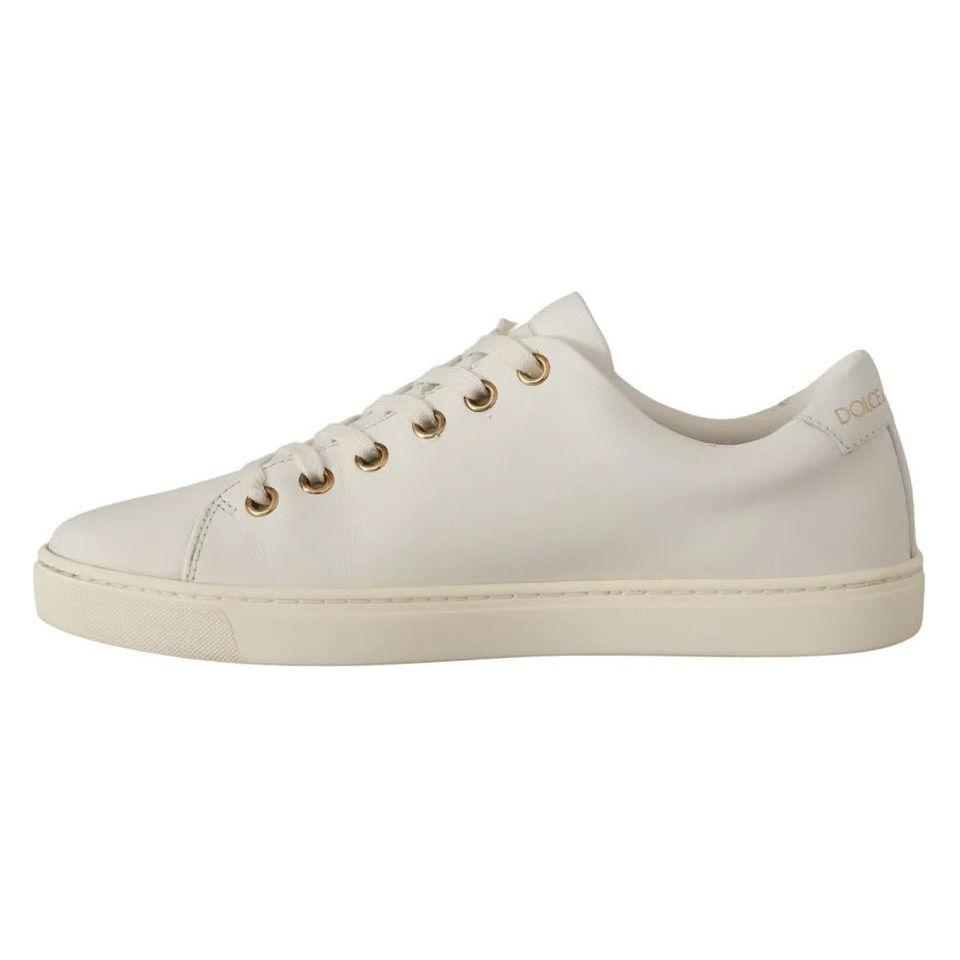 Dolce & Gabbana White Leather Gold Red Heart Sneakers Shoes Dolce & Gabbana