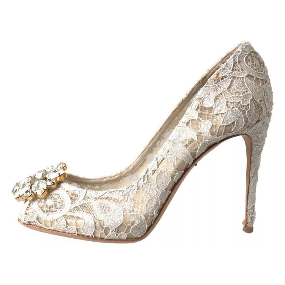 Dolce & Gabbana White Taormina Lace Crystal Heels Pumps Shoes Dolce & Gabbana