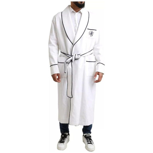 Dolce & Gabbana White Linen Belted Robe DG Logo Sleepwear Dolce & Gabbana