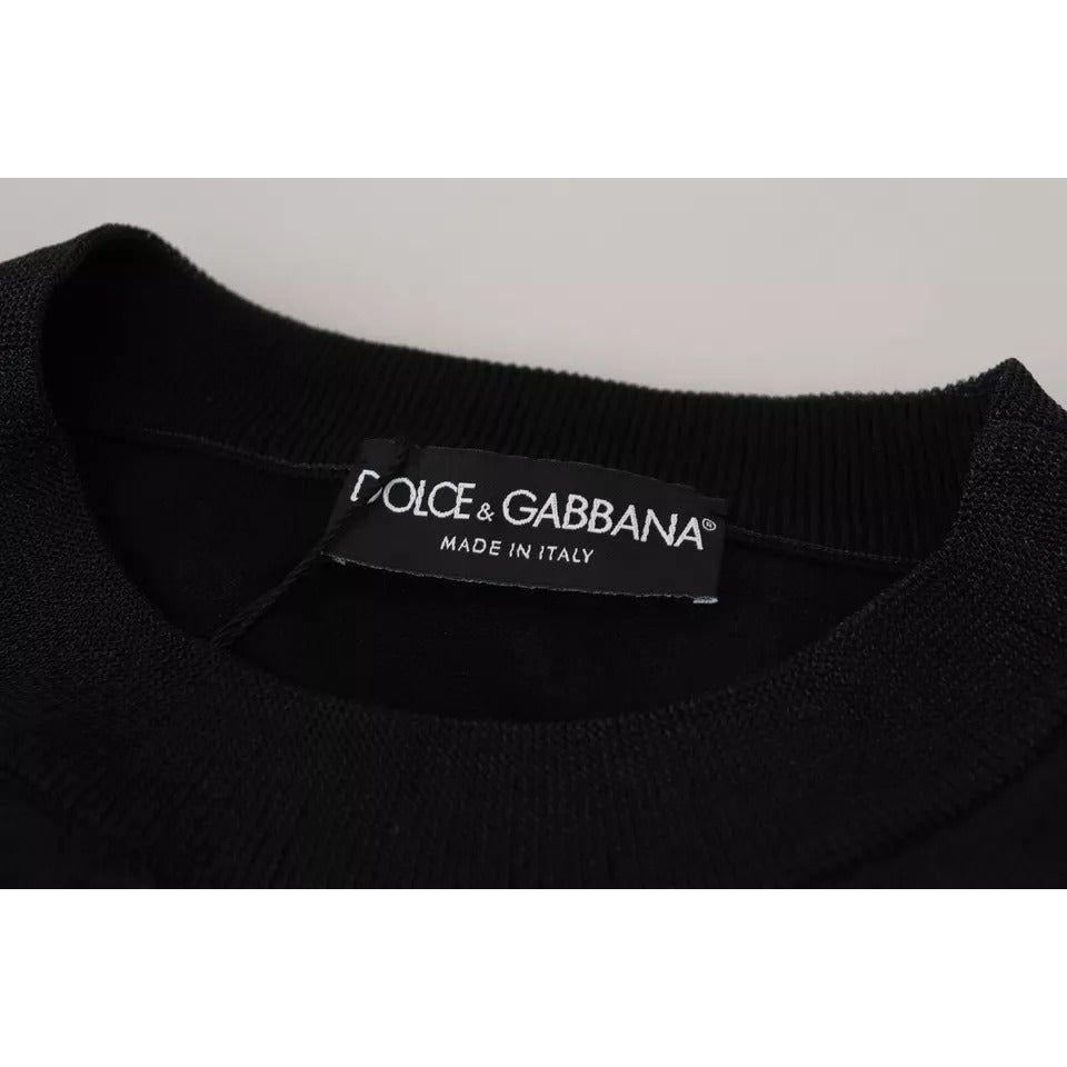 Dolce & Gabbana Black Polyester Logo Men Pullover Sweater Dolce & Gabbana