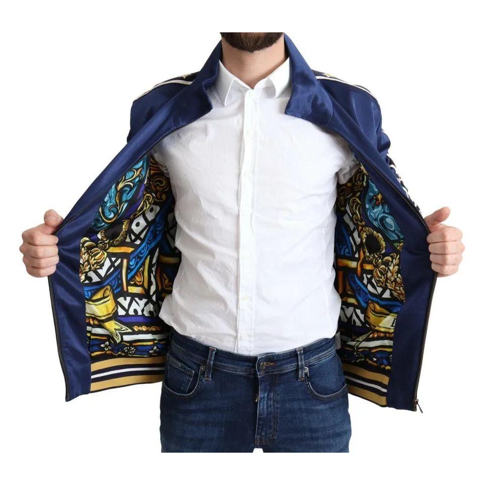 Dolce & Gabbana Blue Heraldic Patch Striped King Bee Sweater Dolce & Gabbana