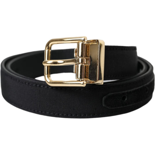 Dolce & Gabbana Black Gros Grain Gold Metal Buckle Belt Men