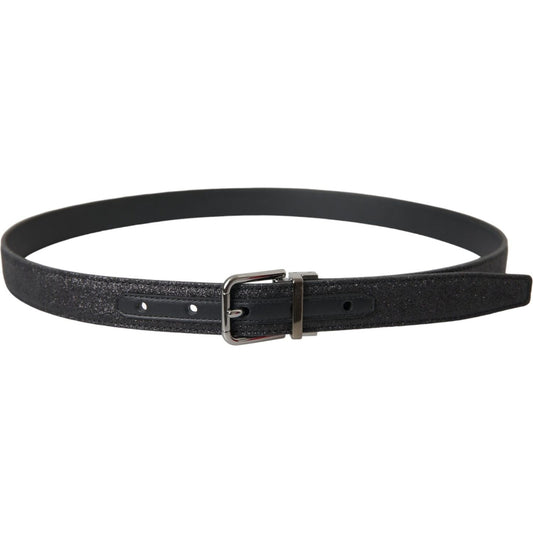 Dolce & Gabbana Black Glittered Leather Silver Buckle Belt Dolce & Gabbana