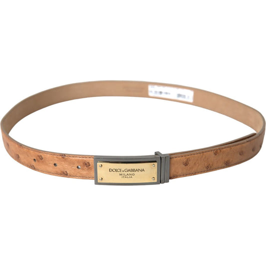 Dolce & Gabbana Beige Leather Gold Logo Engraved Buckle Belt Dolce & Gabbana