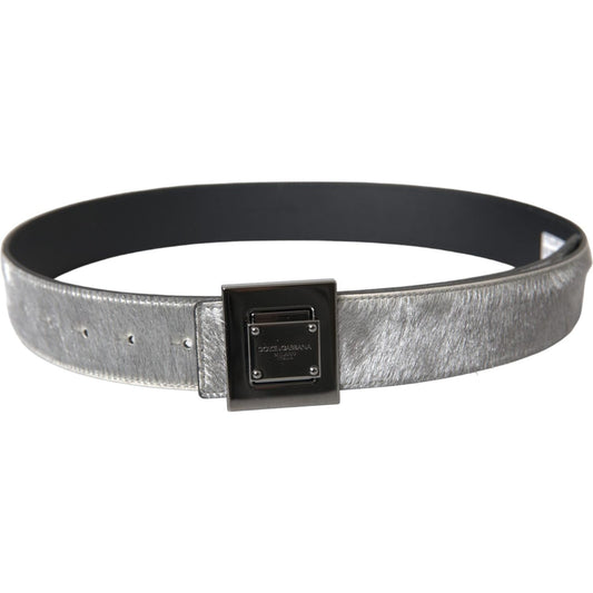 Dolce & Gabbana Silver Leather Square Metal Buckle Belt Dolce & Gabbana