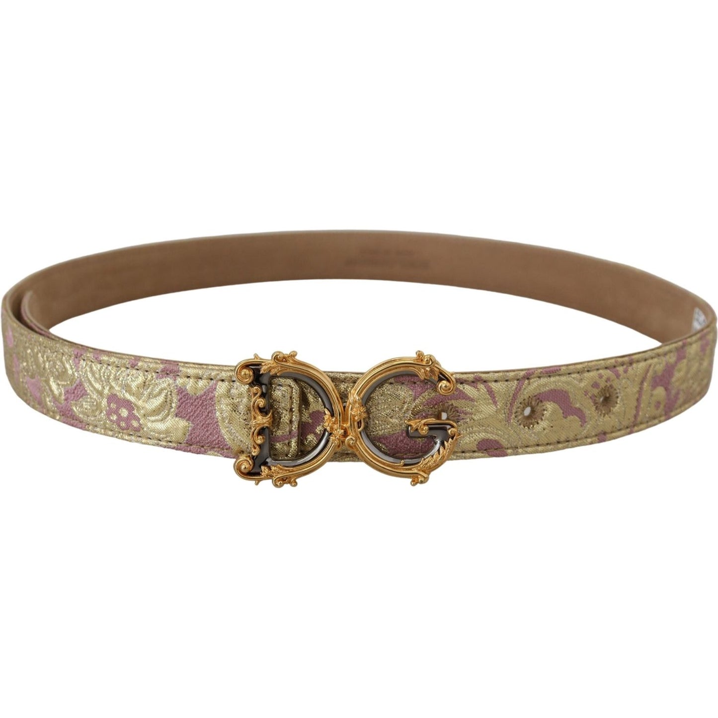 Dolce & Gabbana Pink Jaquard DG Logo Gold Metal Buckle Belt Dolce & Gabbana