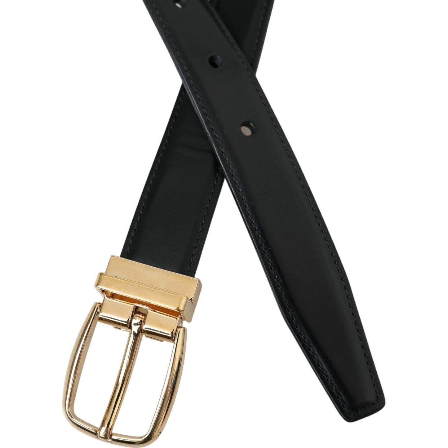 Dolce & Gabbana Black Calf Leather Gold Metal Buckle Belt Dolce & Gabbana