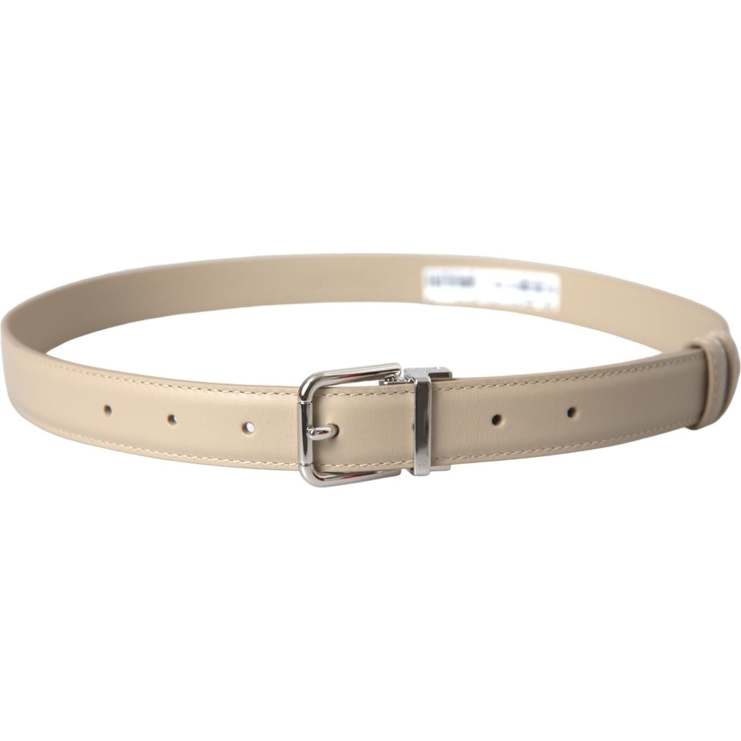 Dolce & Gabbana Beige Calfskin Leather Silver Metal Buckle Belt Dolce & Gabbana