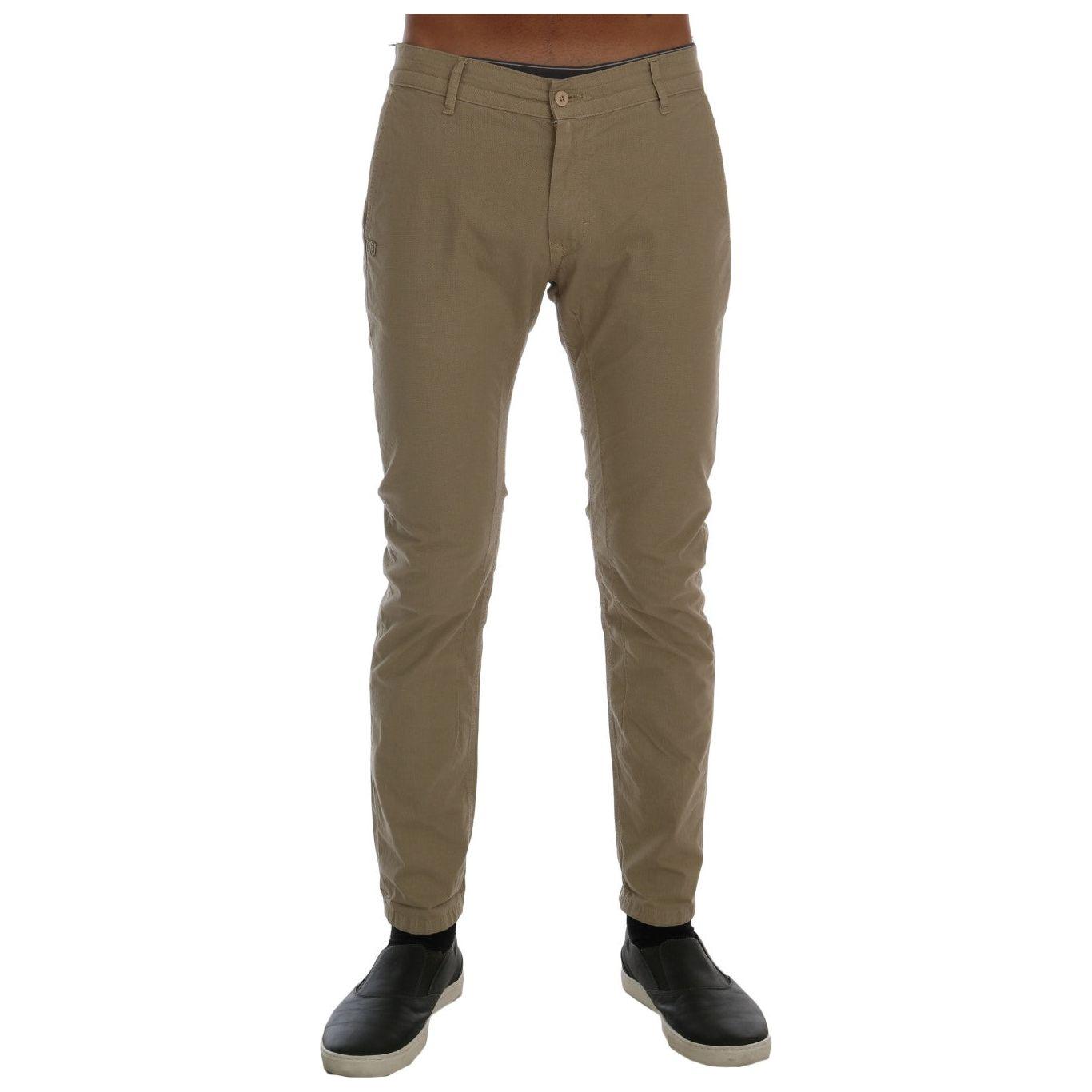 Daniele Alessandrini Beige Cotton Stretch Slim Fit Chinos