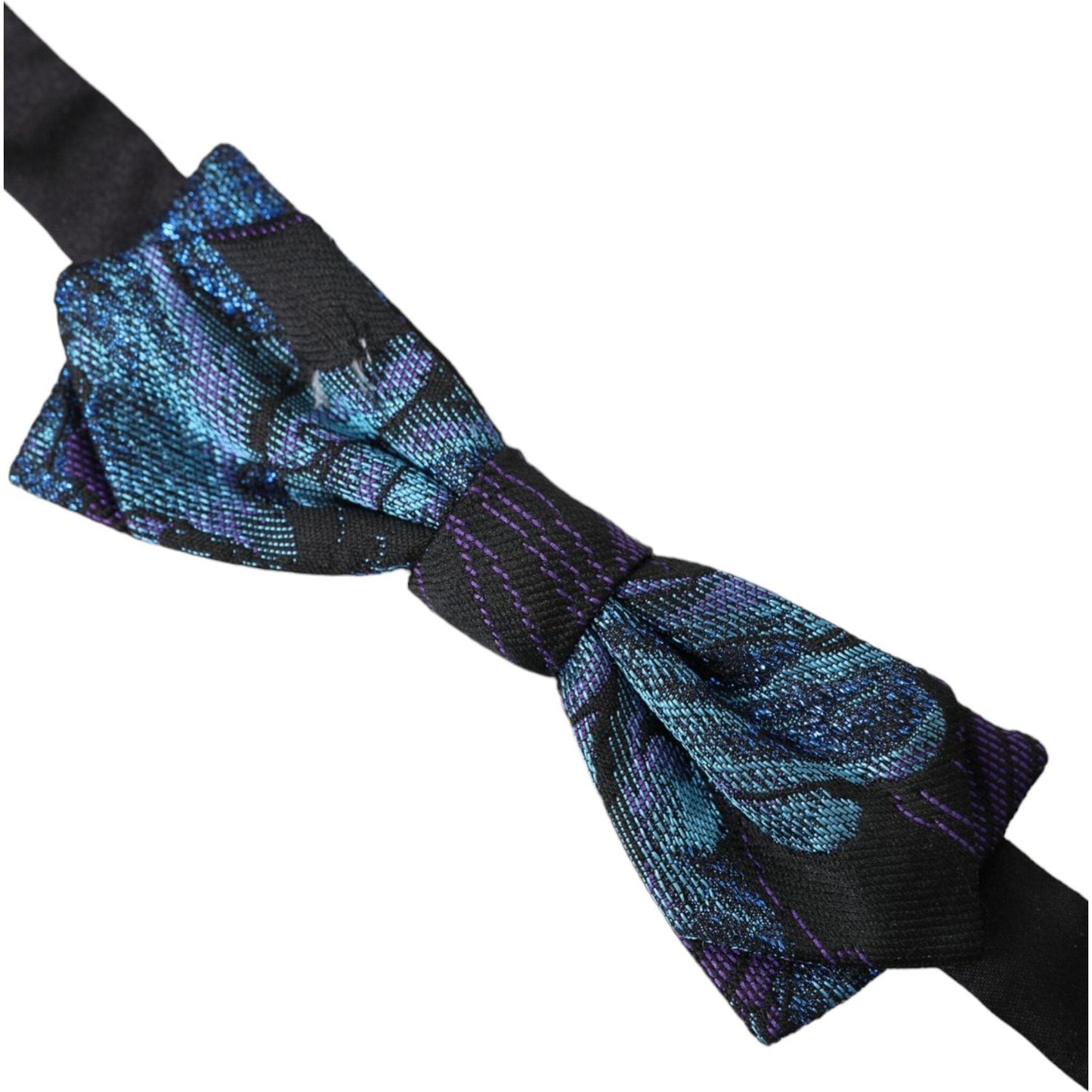 Dolce & Gabbana Black Blue Brocade Adjustable Neck Men Bow Tie Dolce & Gabbana