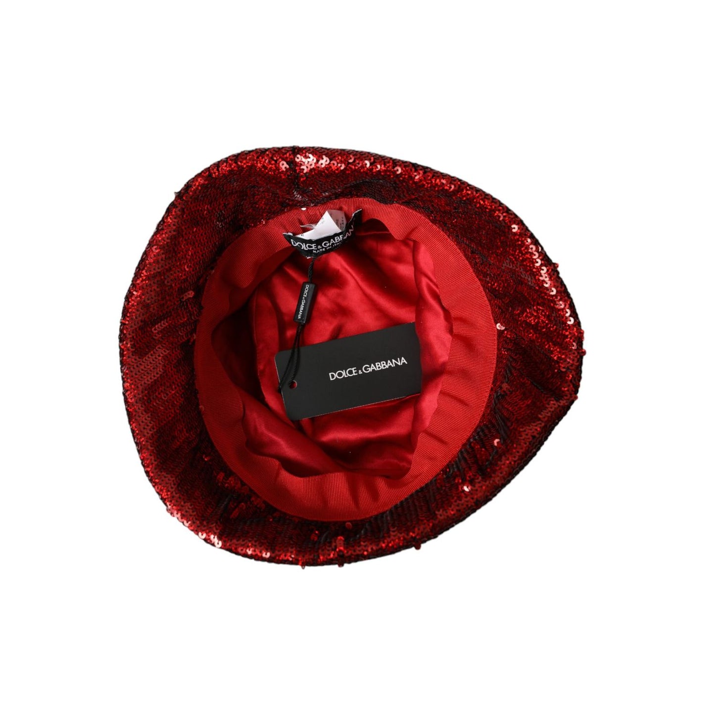 Dolce & Gabbana Red Sequined Nylon Bucket Hat Men