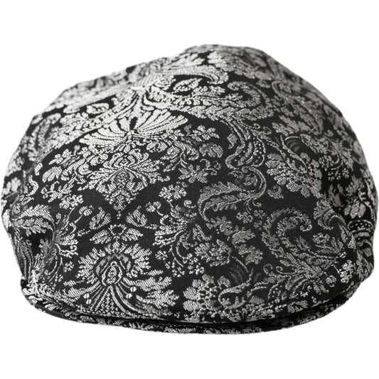 Dolce & Gabbana Black Silver Floral Jacquard Newsboy Hat Men Dolce & Gabbana