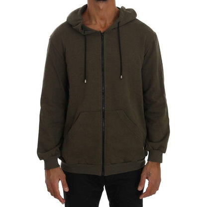 Daniele Alessandrini Green Full Zipper Hodded Cotton Sweater