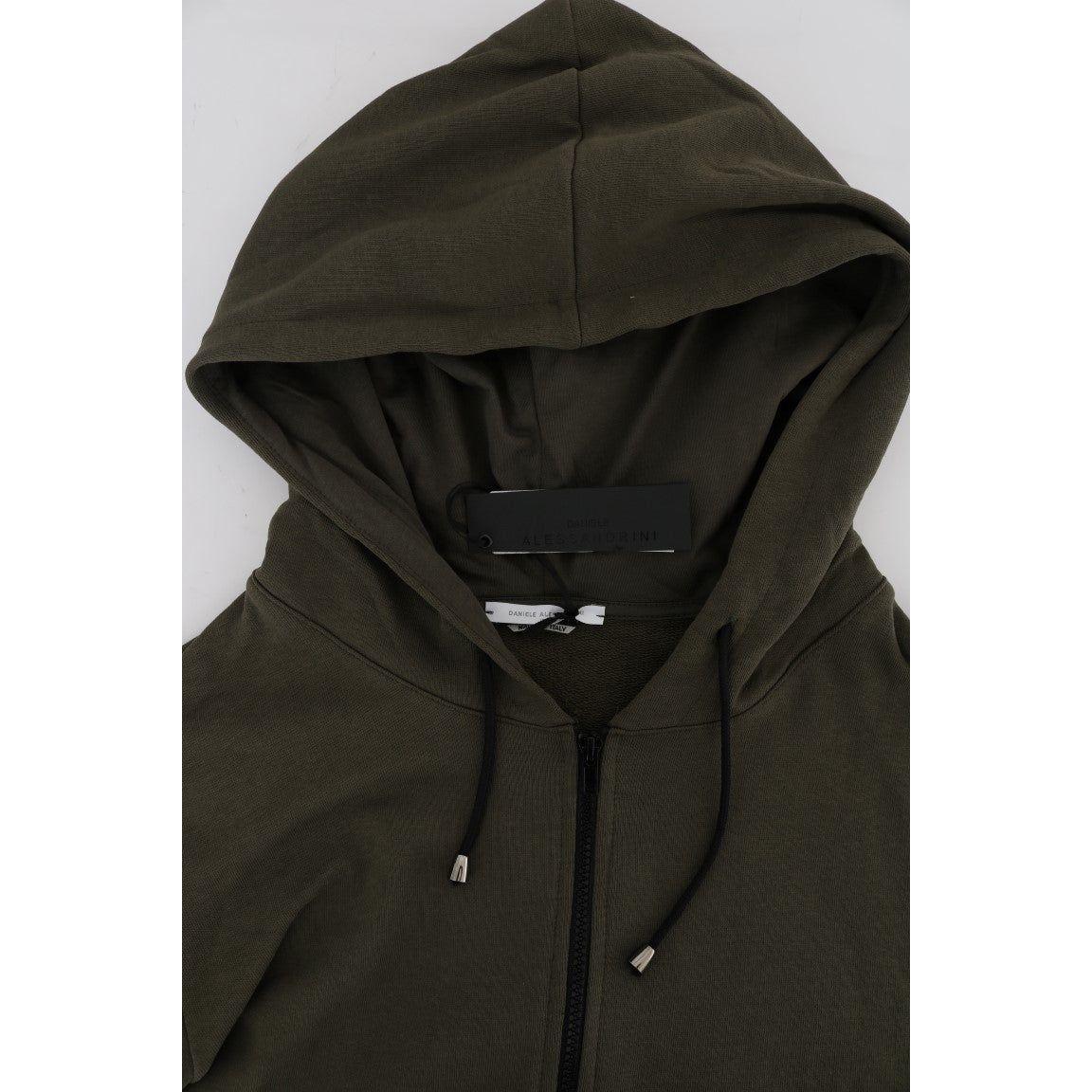 Daniele Alessandrini Elegant Green Full Zip Hooded Sweater Daniele Alessandrini