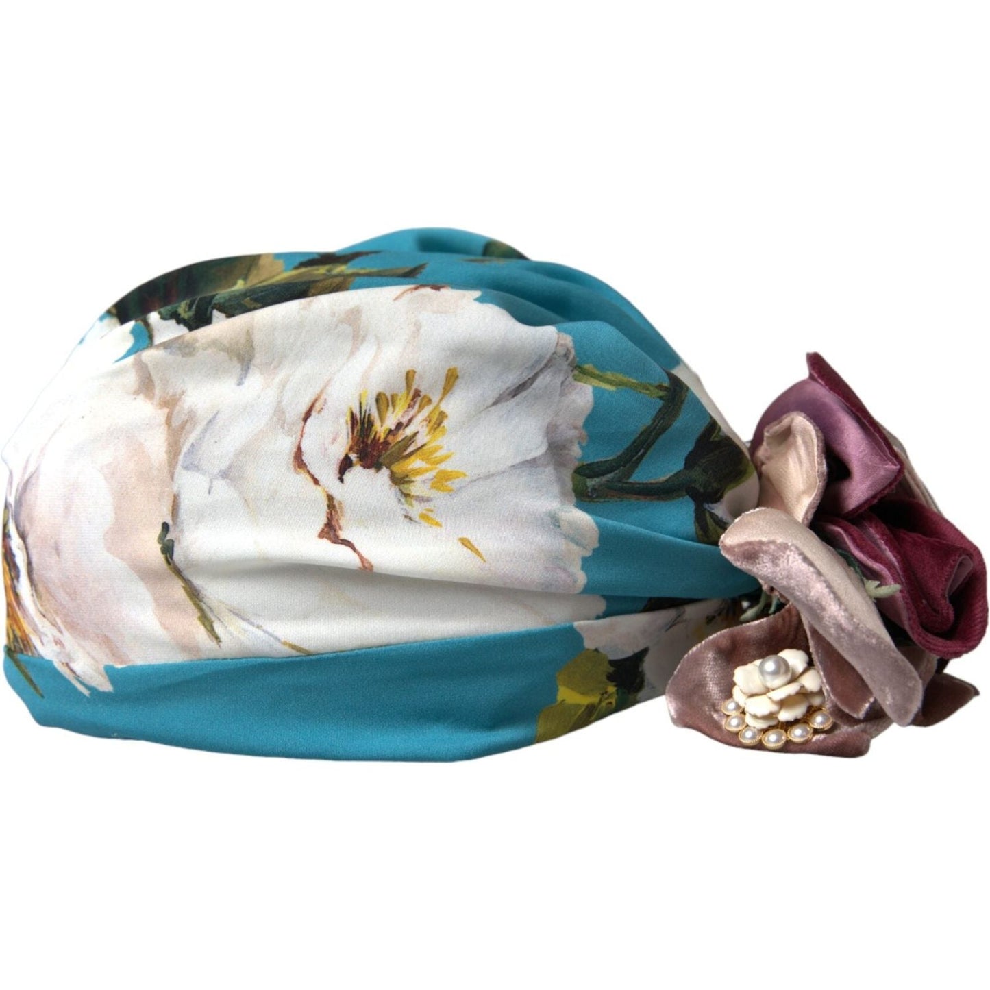 Dolce & Gabbana Blue Floral Motif Turban Head Hat Women Dolce & Gabbana