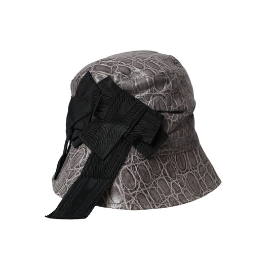 Dolce & Gabbana Black Gray Patterned Leather Bucket Hat