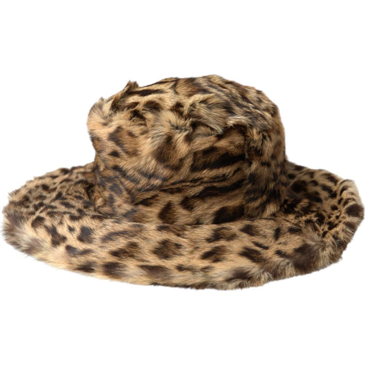 Brown Leopard Fur Women Bucket Hat